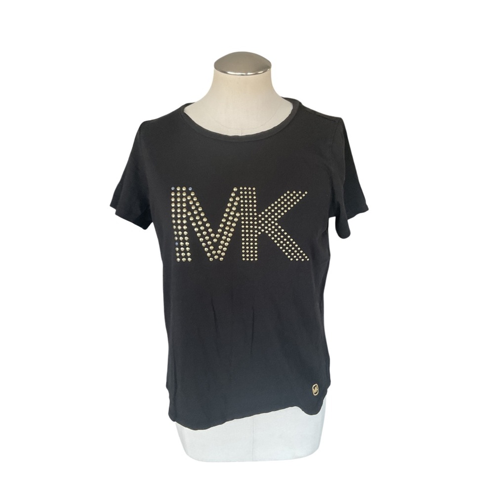 Michael Kors MK Studded Logo Black Short Sleeve Tee Womens M - Picture 2 of 7